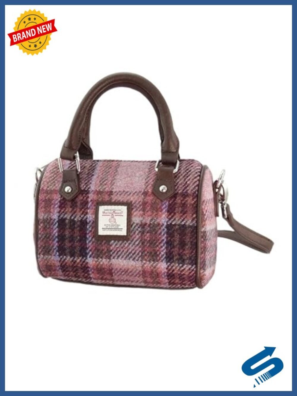 Harris Tweed Mini Bowling Bag Handbag - Pink & Burgundy Check